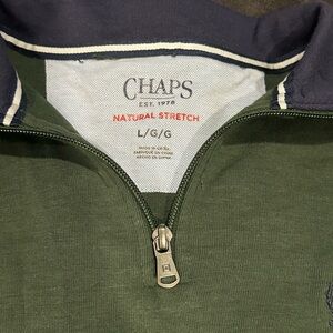 Chaps Olive Green Zip-Up with Navy Accents